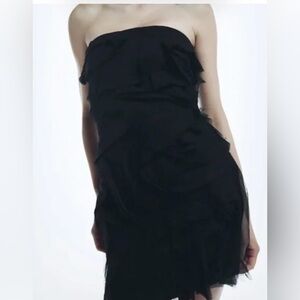 NWT Zara Black Layered Ruffle Strapless Dress